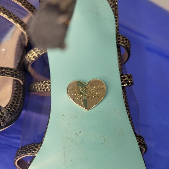 BETSEY JOHNSON Strappy Black & Gold Animal Print Heels - Picture 10 of 14